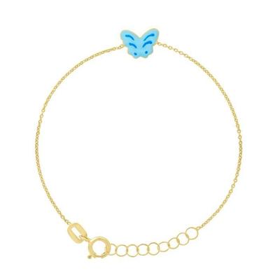 Children's Bracelet - LÉA &; ARTHUR - BUTTERFLY Motifs - 375 Yellow Gold - Adjustable Length 12-14 Cm - Blue Enamel