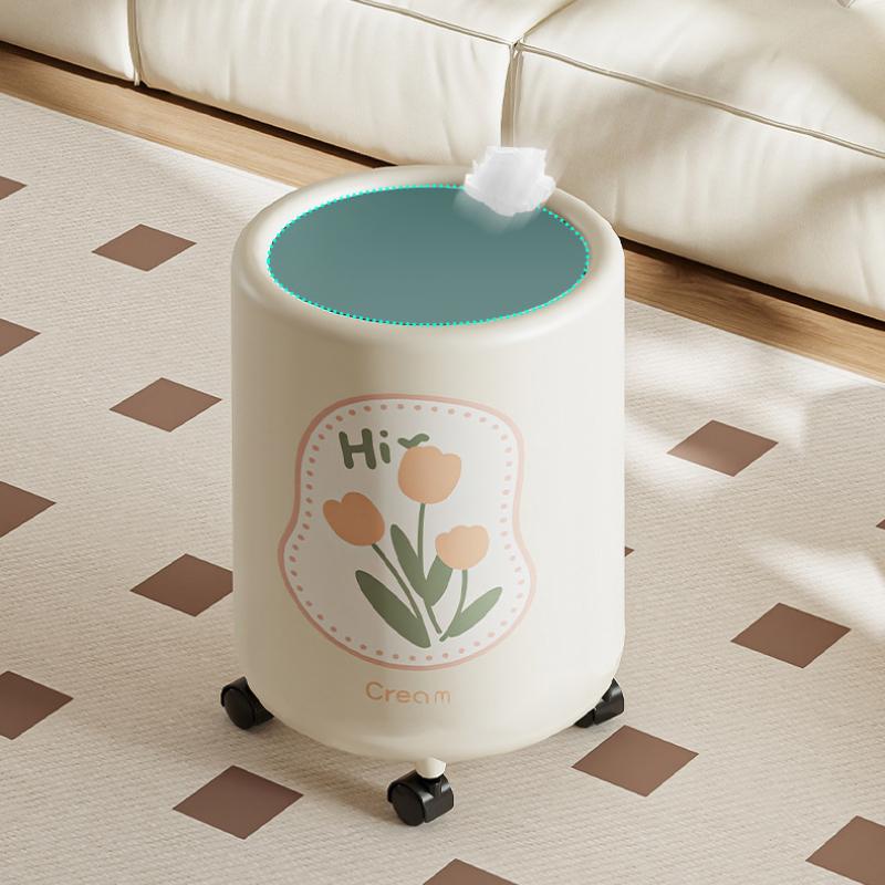 15L Trash Can with Pulley  Anti-odor Trash Bin with Lid Wastebasket Kitchen Bathroom Large Capacity Garbage Can