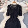 High Quality Women Chic Hollow Out Knitted Sweater Dress Summer Elegant Short Sleev Midi Bodycon Mermaid Dresses