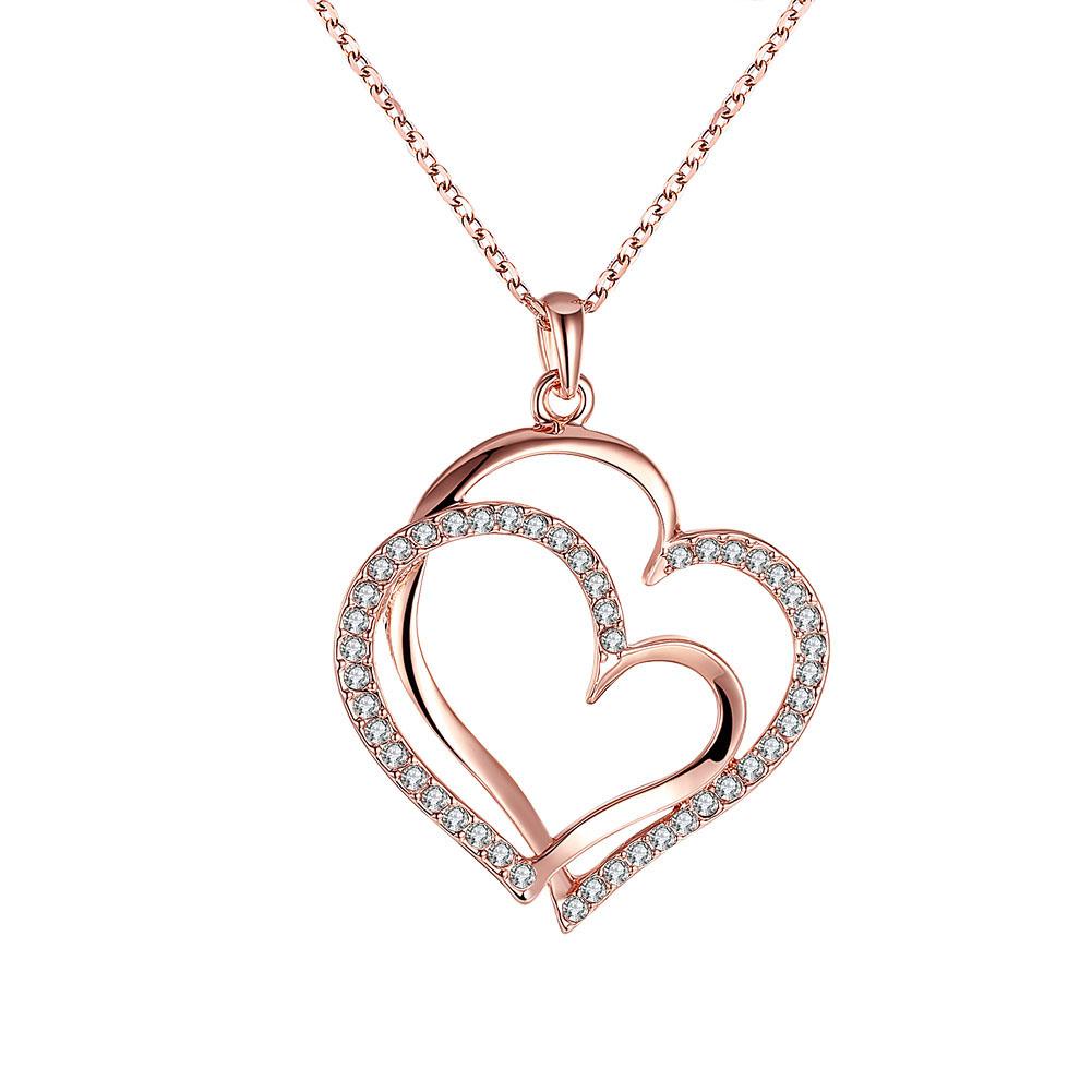 

Women Fashionable Double Love Shape Necklace 18K Alloy Pendant as Perfect Xmas Gift Rose gold necklace #1