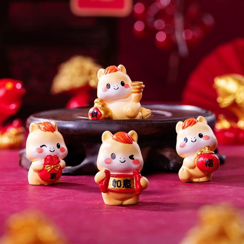 2026 New Year Resin Pony Decoration Ornament Mini Car Desktop Ornament New Year Birthday Blessing Gift Spring Festival Crafts