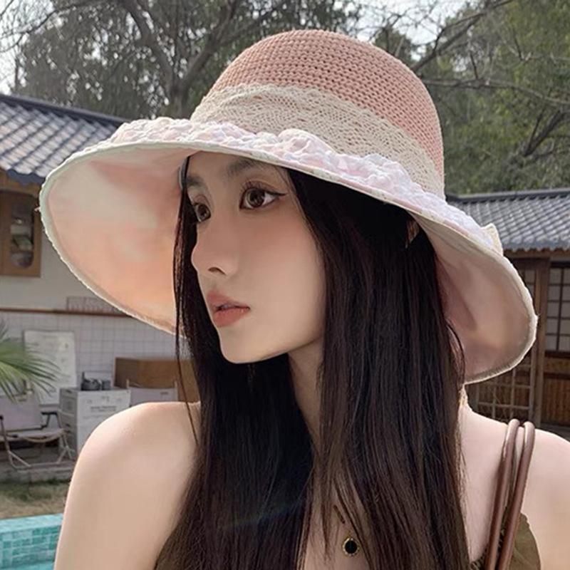 Summer Bow Fisherman Hat Women's New Big Hat Brim Sun Protection Hat Korean Style Beach Hat