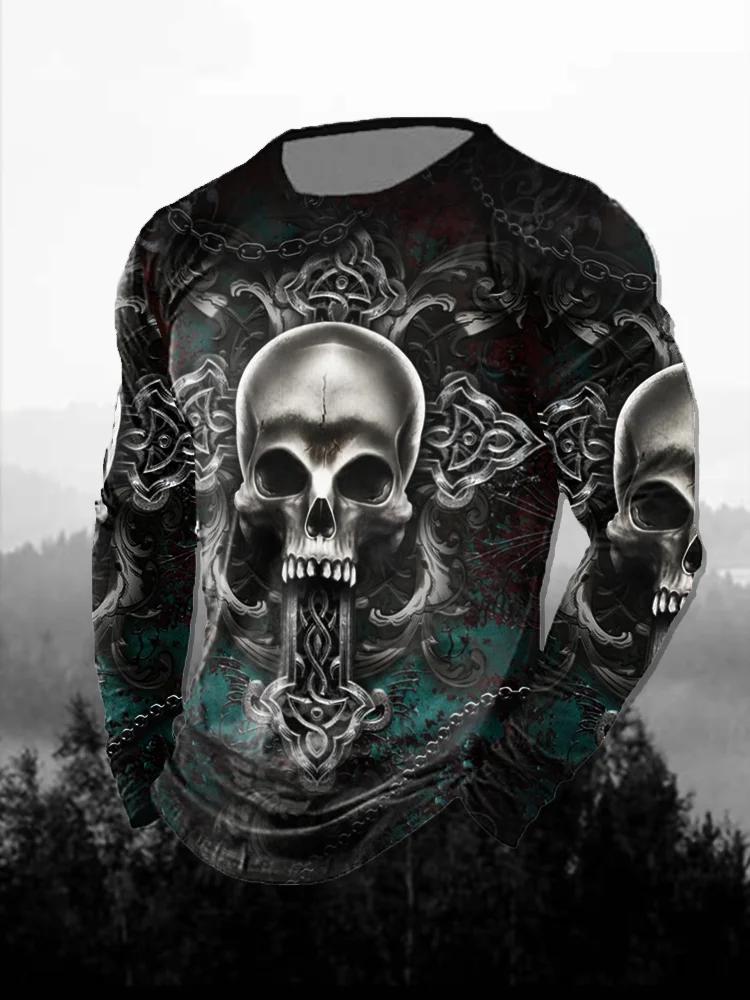 Fashion Skull Pattern 3D Printed Men's T-Shirt Casual Outdoors Long Sleeve T-Shirt Unisex Autumn Unisex T-Shirt Men's Clothing