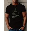 European Size I Am Very Busy" Men's Casual Short Sleeve T-Shirt - Breathable Polyester, Geometric Print, Round Neck - Perfect for Summer
