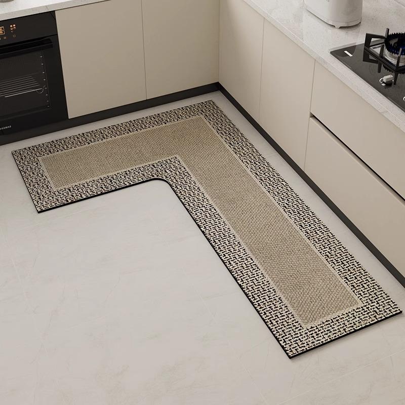 Kitchen Floor Rug Diatomite Mud L-Shaped Pvc Soft Floor Mats Super Non-Slip Absorbent Washable Home Decoration Carpet