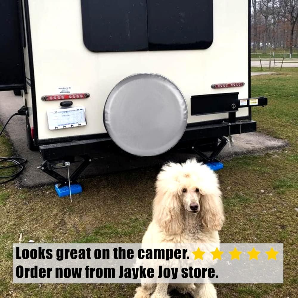 Spare Tire Cover, Silver Wheel Cover PVC Leather Waterproof Dust-Proof Universal Fit For Jeep Trailer RV SUV Camper Vehicle (15 Inch)