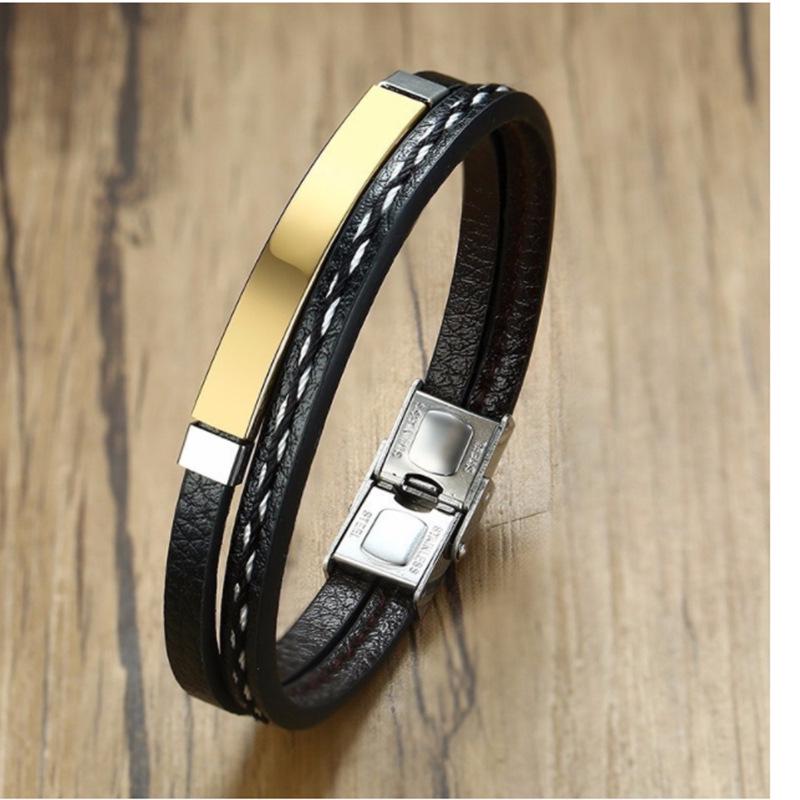 

Унисекс Минималистичный Плетеный Браслет из Нержавеющей Стали и Кожи – Регулируемый, Винтажный Дизайн