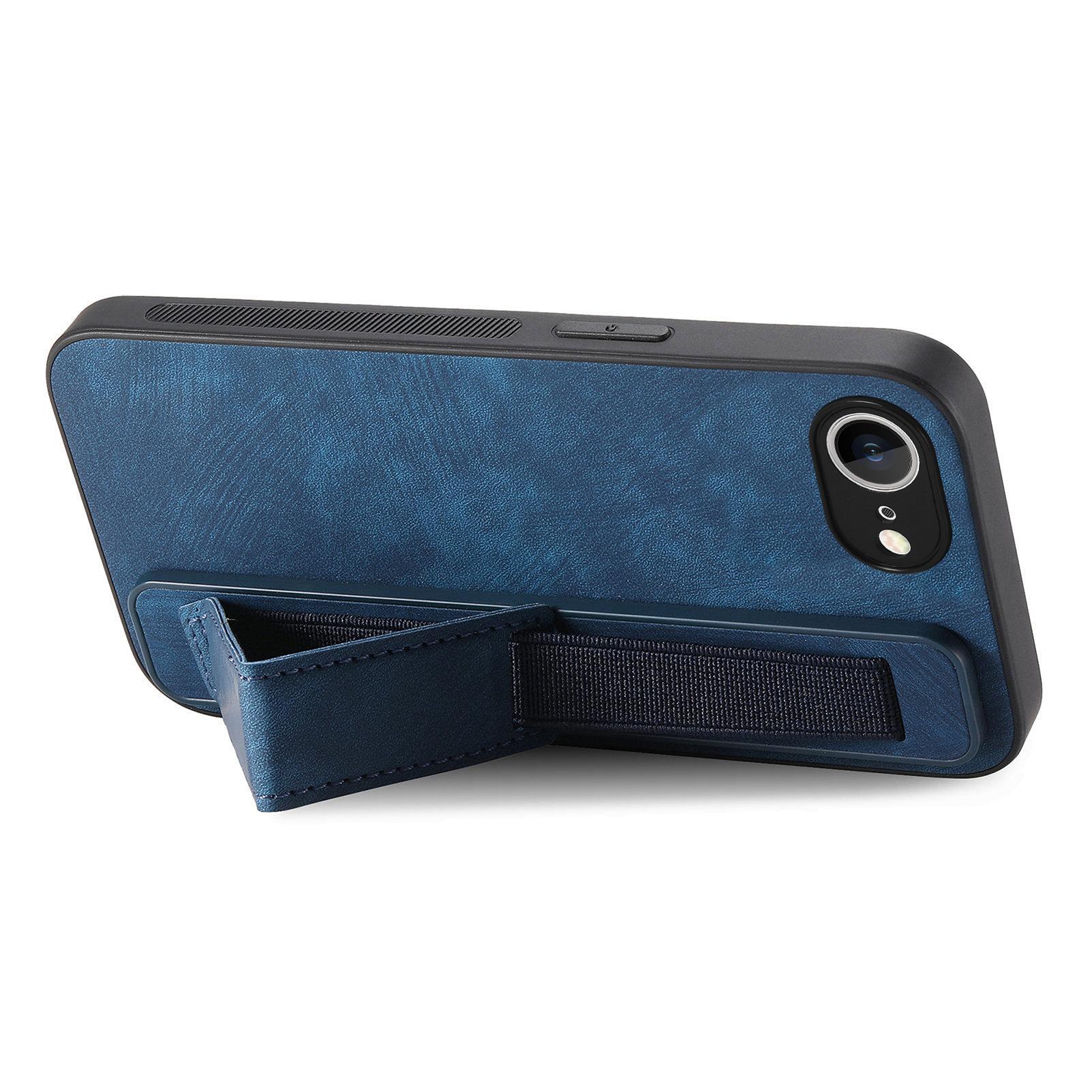 

For iPhone 16e Case with Wristband Kickstand Leather+TPU Phone Cover Brown