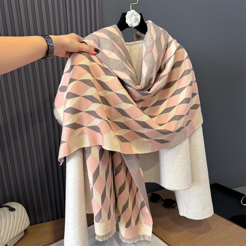 Imitation Cashmere Retro Plaid Pattern Simple Rhombus Pattern Printing Personality High-End Scarf Women