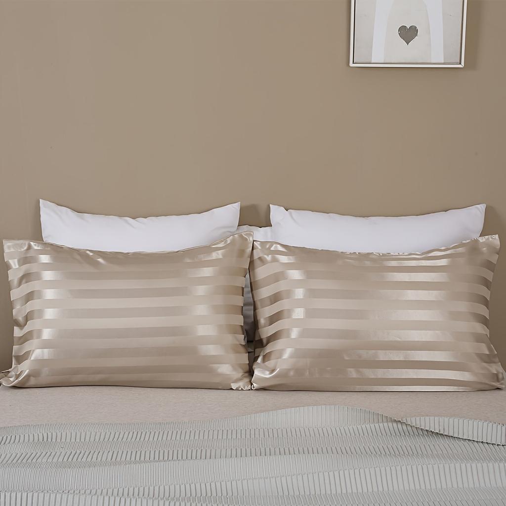 Stripe Pattern Envelope Closure Silky Pillowcase Set of 2 - Super Soft Weave, Hair and Skin Friendly, Machine Washable, Hotel Quality