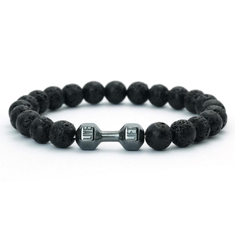 Minimalist Dumbbell Bracelet For Men 8mm Volcanic Stones Hematite Meditation Healing Braslet Motorcycle Cool Riding Accessories