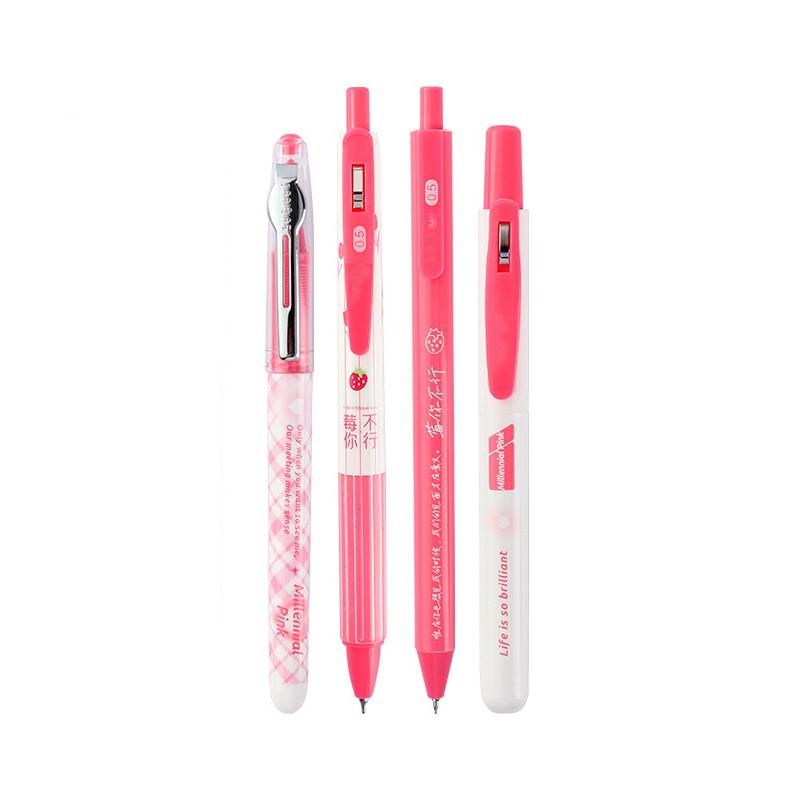 4Pcs/set Cute Black Gel Pen Adorable Ins Korean Floral 0.5mm Gel Pen Kawaiii Pen for Journal Notepad Test Paper School Supplies