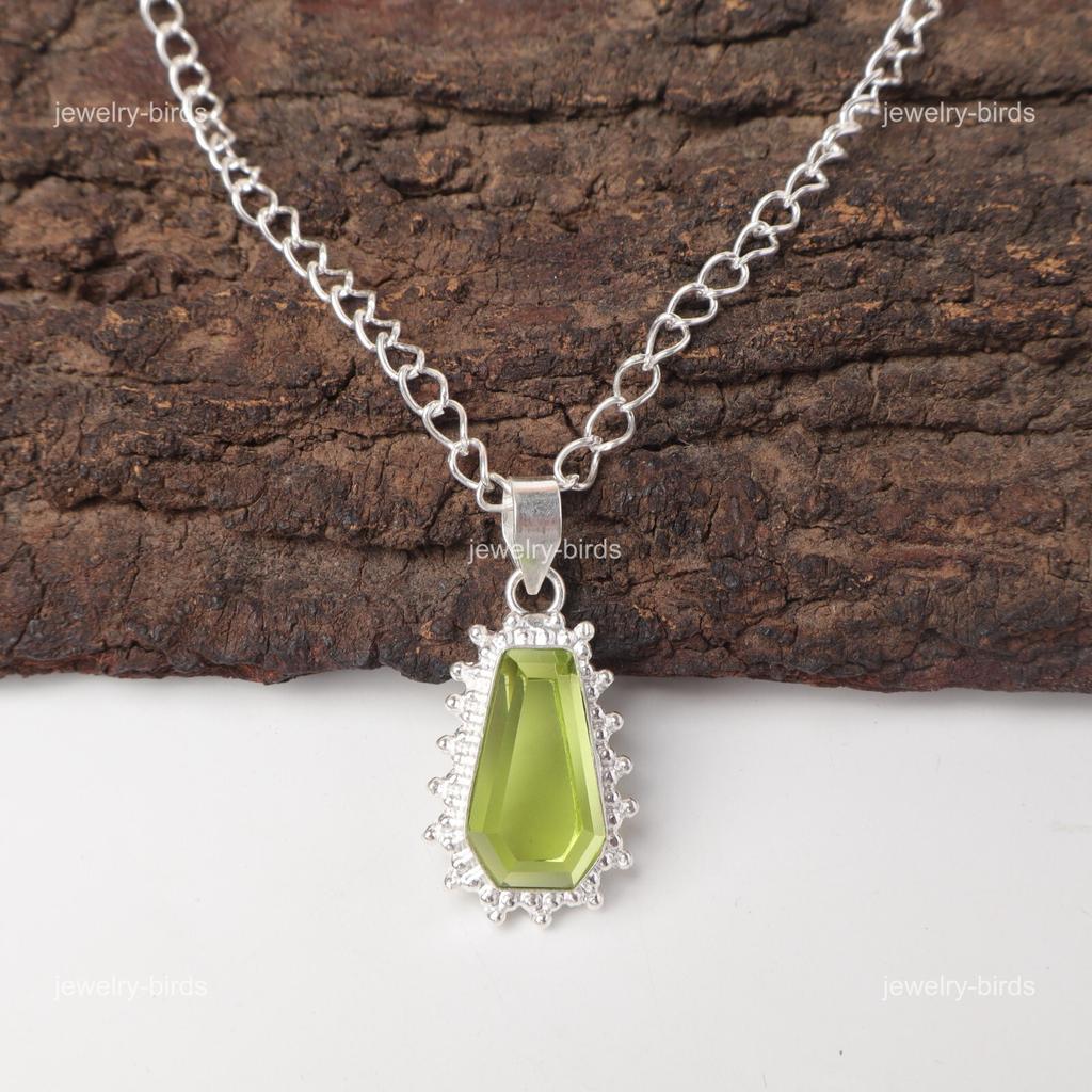 Coffin Peridot Stone Sterling Silver Sisters Gift Wedding Art Deco Boho Pendant PP-54-3
