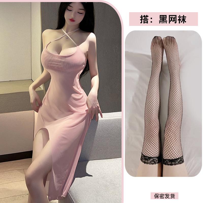 teasing long dress transparent suspender nightdress erotic underwear passion pure desire mesh dress one-piece temptation suit