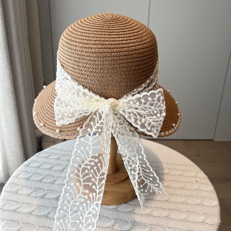 New Straw Hat Women's Big Eaves Seaside Sunshade Sunscreen Beach Hat Fashion Lace Bow Sun Hat