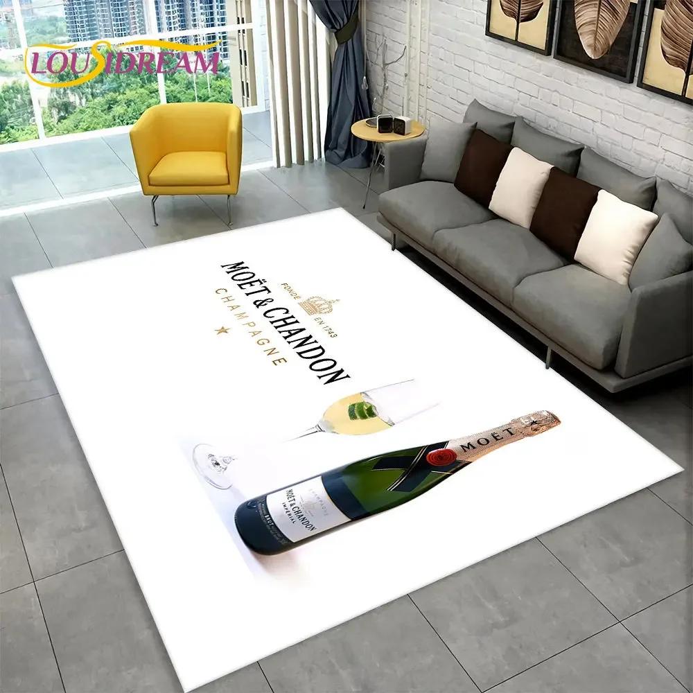 C-Champagne M-Moet & C-Chandon Teppich für Schlafzimmer Wohnzimmer Zuhause Sofa Dekoration, Kinderspiel Große Dekoration Bodenmatte Geschenk
