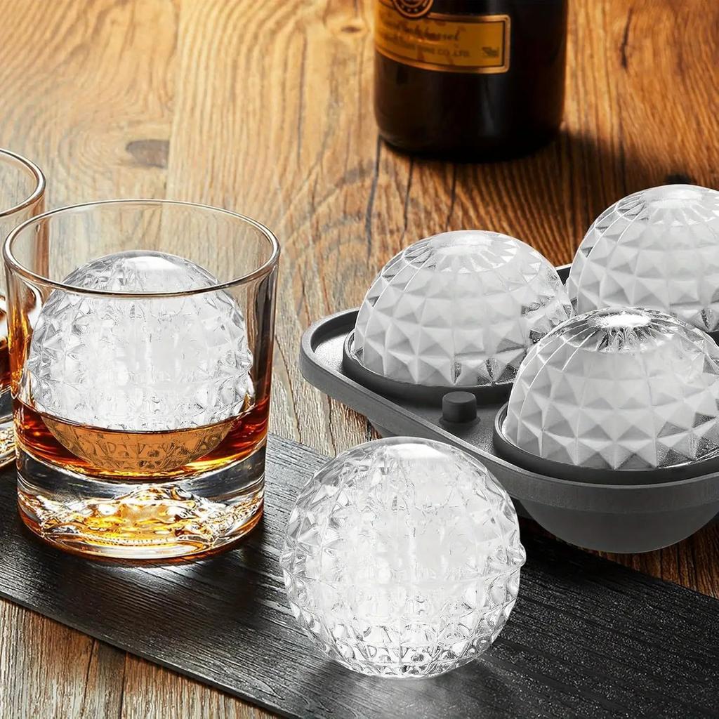 Large Silicone Spherical Ice Cube Mold with Funnel-3D Crystal Ice Maker,Whiskey,Bourbon,Brandy-Durable Whiskey AccessoriesCompatible with Roostertails
