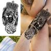 1 Sheet Death Skull Fake Folwer Skeleton Temporary Tattoos For Women Men Adults Evil Devil Tattoo Sticker Rose Peony Flora Leaf