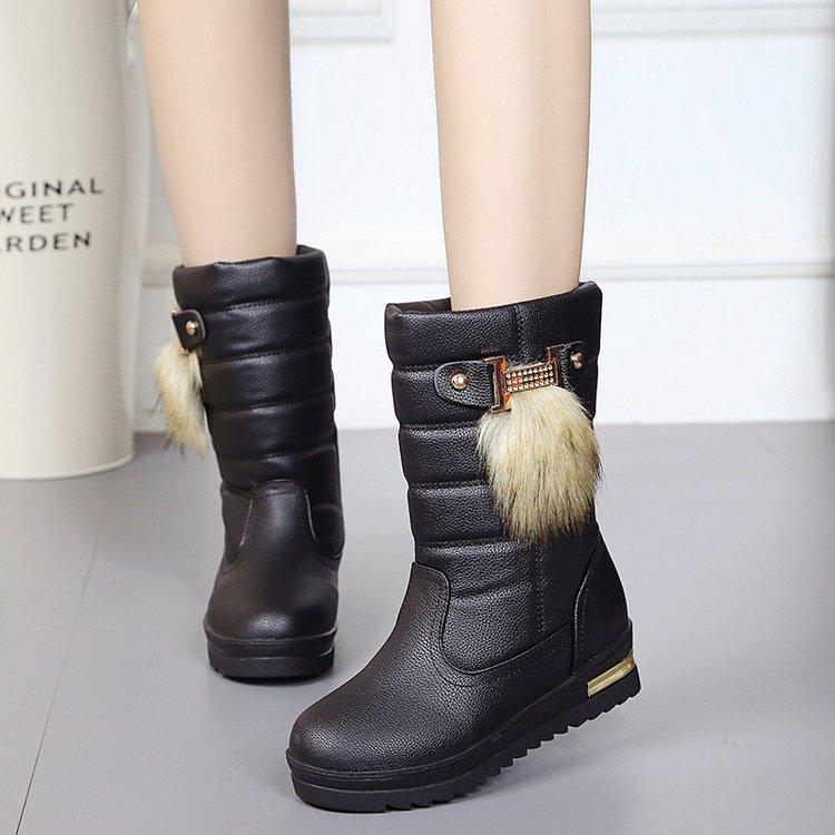 Women Winter Boots New Suede Leather Waterproof Thick Sole Women Winter Boots Warm Mid-Length Boots