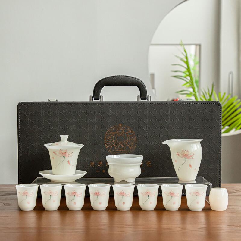 Hand-Painted Lotus Ceramic Kung Fu Tea Set