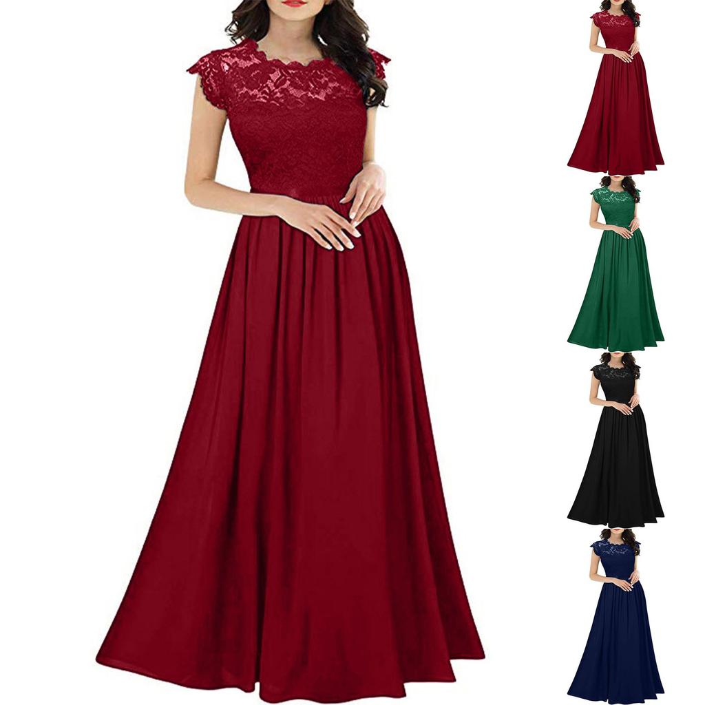 Fashion Ladies Chiffon Dress Gown Temperament Elegant Lace Long Skirt