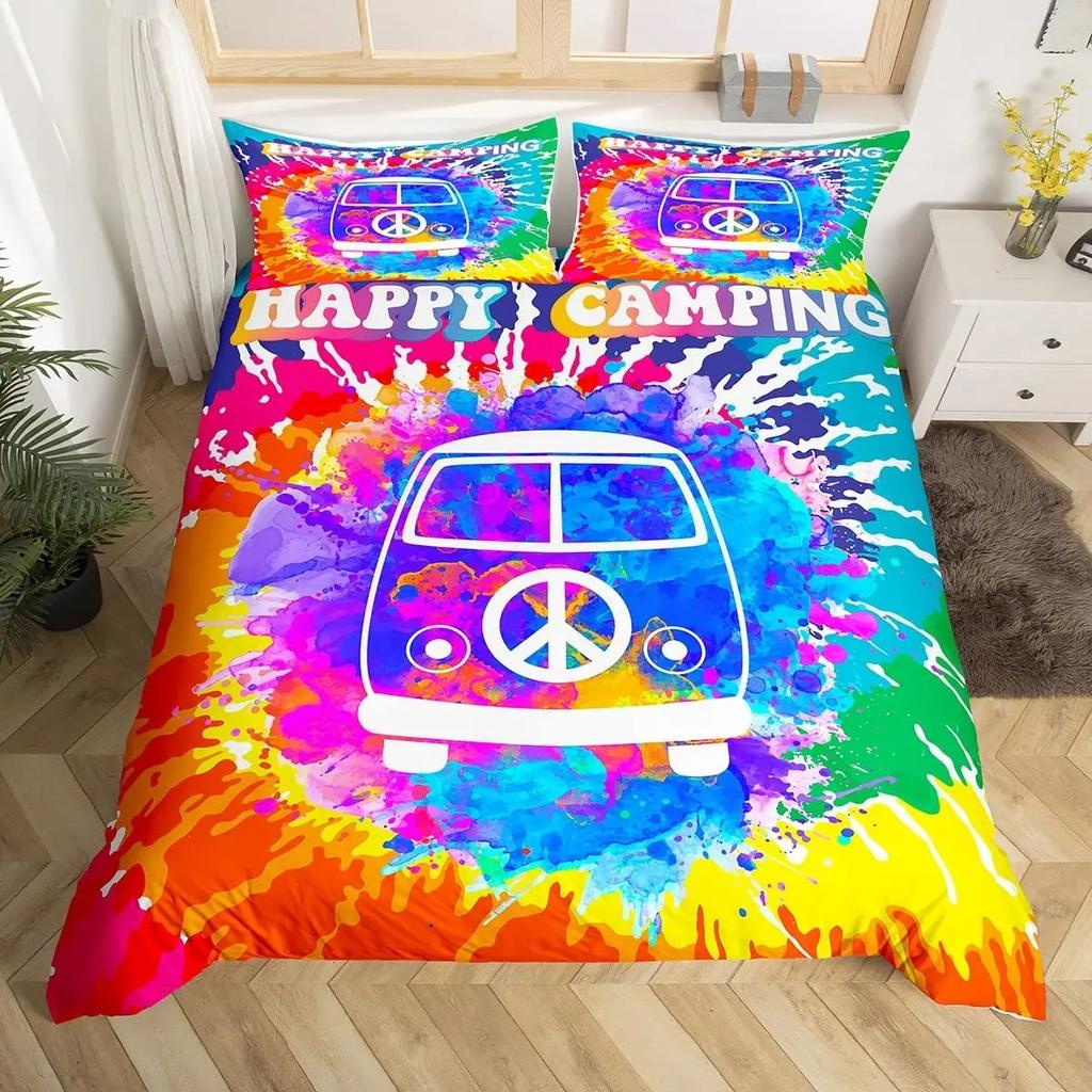 Tie Dye Bedding Set Boho Psychedelic Duvet Cover for Kids Children Teens Adult Hippie Tie Dye Comforter Cover