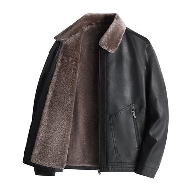 New Winter Leather Jacket for Men for Men's Middle-aged and Elderly Lapels with Velvet Thickened Fur Integrated Large-size Men's Leather Jacket