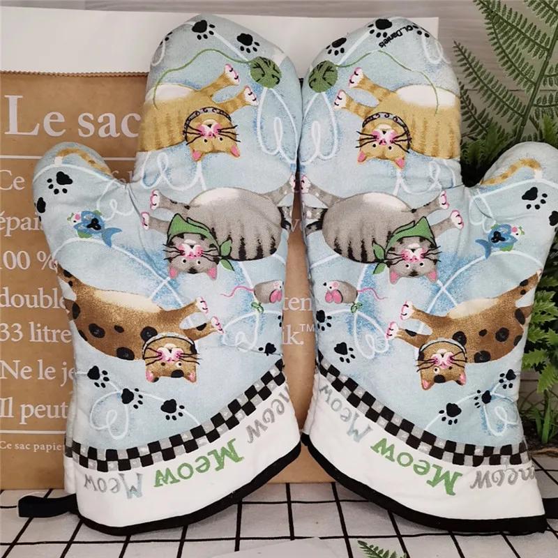 1Pc 18x33cm Cotton Vintage Printed Large Baking Glove Microwave Oven Mitts Insulation Kitchen Tool Party Gift