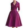 Women's Lapel V Neck Work Dress Long Sleeve A Line Swing Dress Formal Business Office Midi Blazer Dress