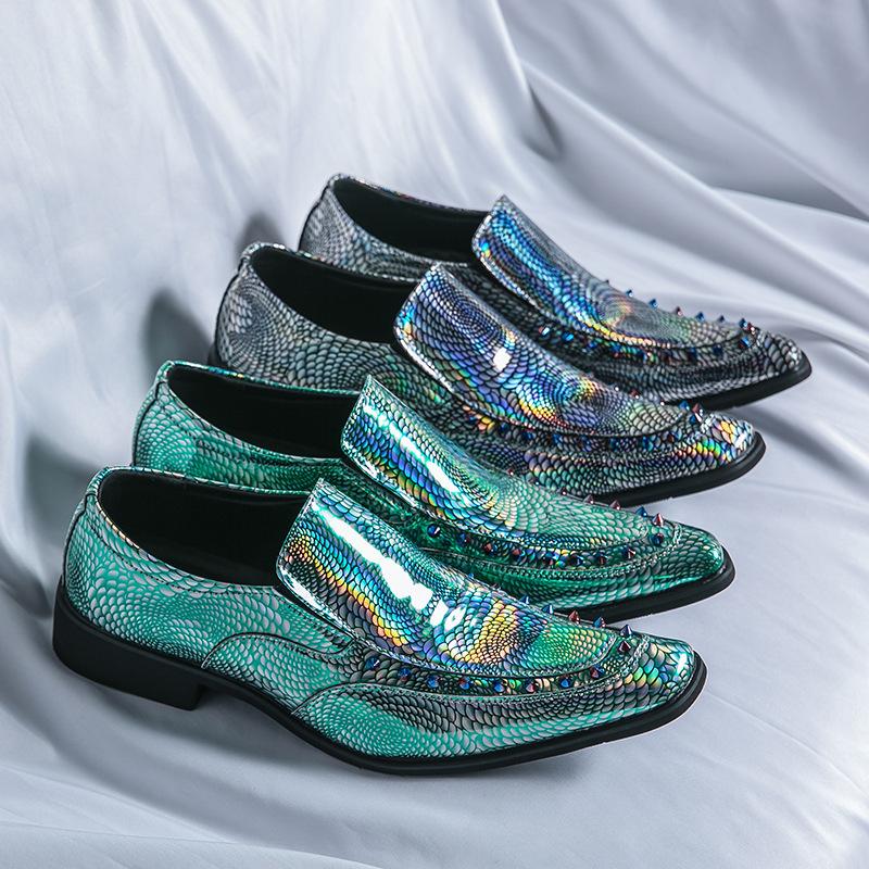Men's Shoes Fashion Chelsea Snake Pattern Pointed Leather Shoes Trend Versatile Couple Small Leather Shoes Night Club Leather Boots