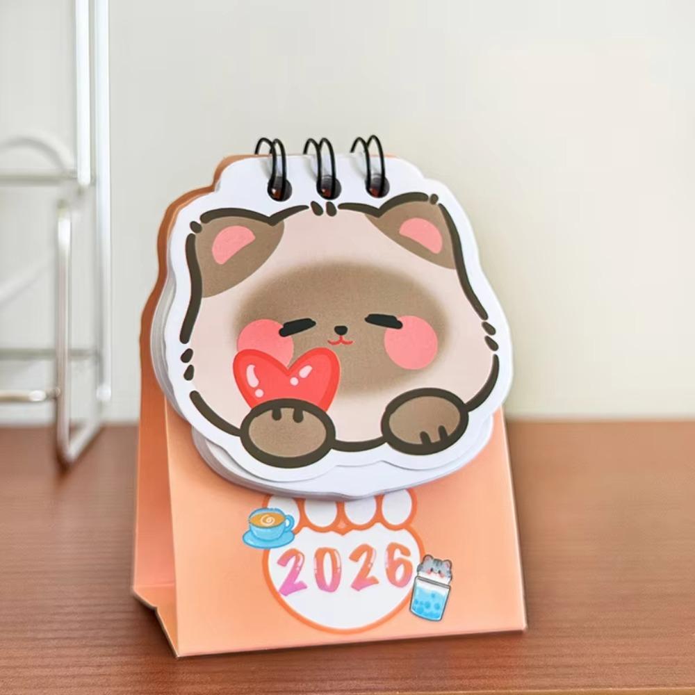 Cute Mini 2026 Desk Calendar Cartoon Cat Portable Daily Planner Coil Schedule Mark Calendar Ornaments Office Desk Accessories