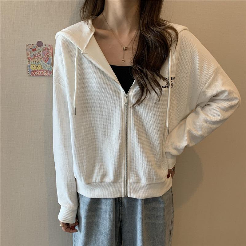 Sweater Women s Thin Loose Short Long Sleeve Hooded Cardigan Top Casual Sports Jacket M 2730₽