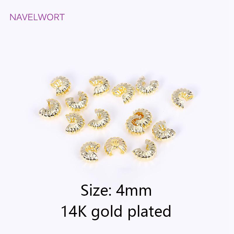 18K Gold Plated Offene Quetschperlenkappen Messing Gestreifte Quetsch-Endperlen Stopper DIY Handgemachtes Bastelzubehör Für Schmuck