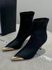 Metal pointed high-heeled elastic thin boots women's 2025 autumn new fashion versatile black temperament short boots stiletto