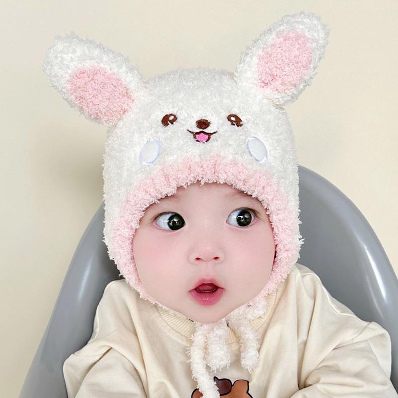 Cute Baby Knit Hat Winter Newborn Infant Warm Plush Hat Boys Girls Children Ear Protection Hat White