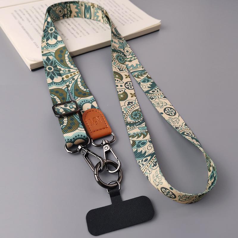 Retro Pattern Crossbody Cell Phone Lanyard Adjustable Hanging Neck Mobile Phone Strap Lanyard Pendant With Universal Card Gasket