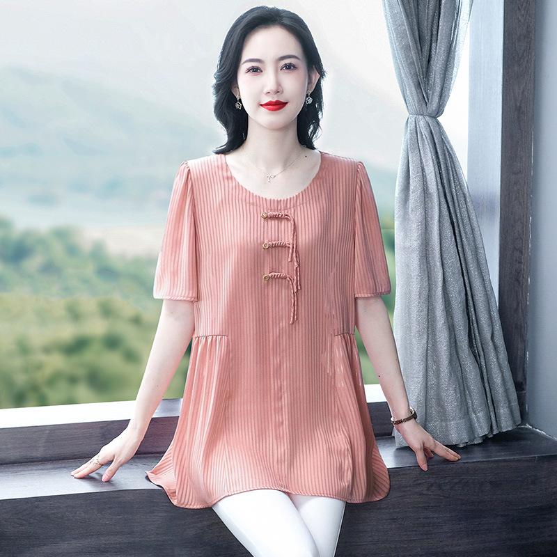 

Летняя трендовая шифоновая блузка принцессы 2025 - Универсальный, свободный топ женской моды больших размеров 2XL (suitable for 140-160 jin) розовый