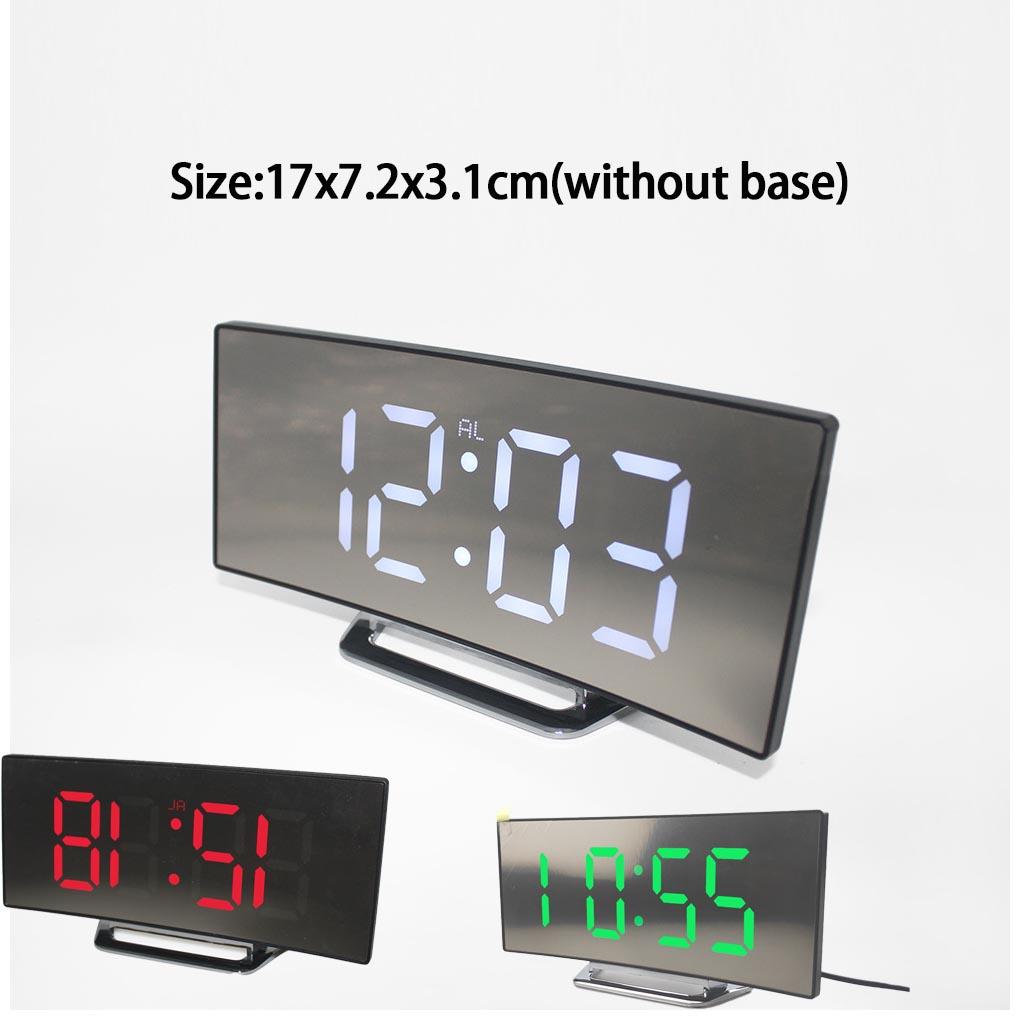 Curved Screen Mirror LED Digital Clock Creative Digital Alarm Clock with Large Display USB Charging Powered Bedside Table Clock