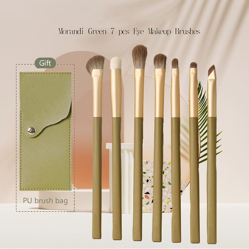 7Pcs Natural Eye Makeup Brushes Set Detail Eyeshadow Brush Makeup Brush Green Ultra Soft Eyeshadow Eyeliner Makeup Tool
