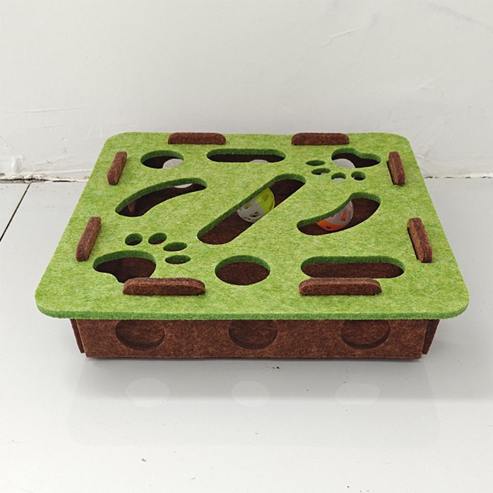 Cat Puzzle Toy Felt Puzzle Box Maze Holes Toys Cat Exercise Toy With Ball Interactive Funny Combination Set Cat Scratching Post