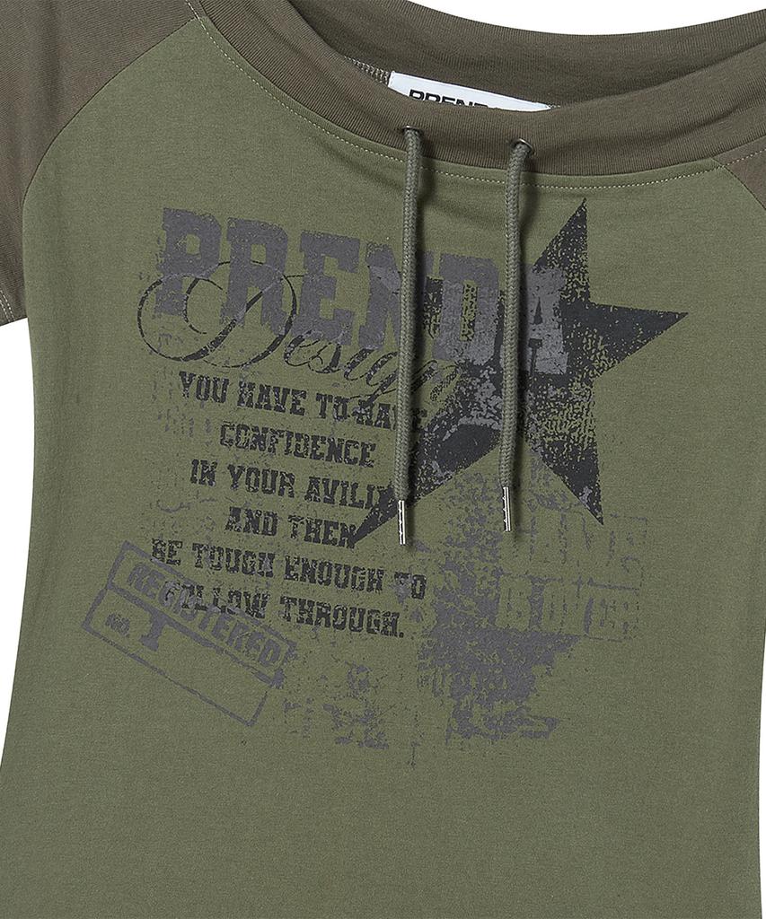 PRENDA String Off Shoulder Short Sleeve Khaki