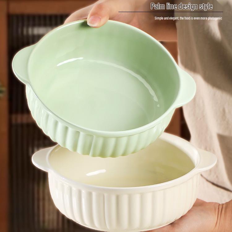 Dual-Ear Ceramic Multipurpose Bowl: Ideal for Salads, Steamed Eggs, Baking, Microwaving, and Serving Soup.