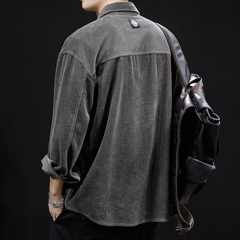 Spring Men's Large Size Fashion Casual Solid Color Lapel Long Sleeve Shirt