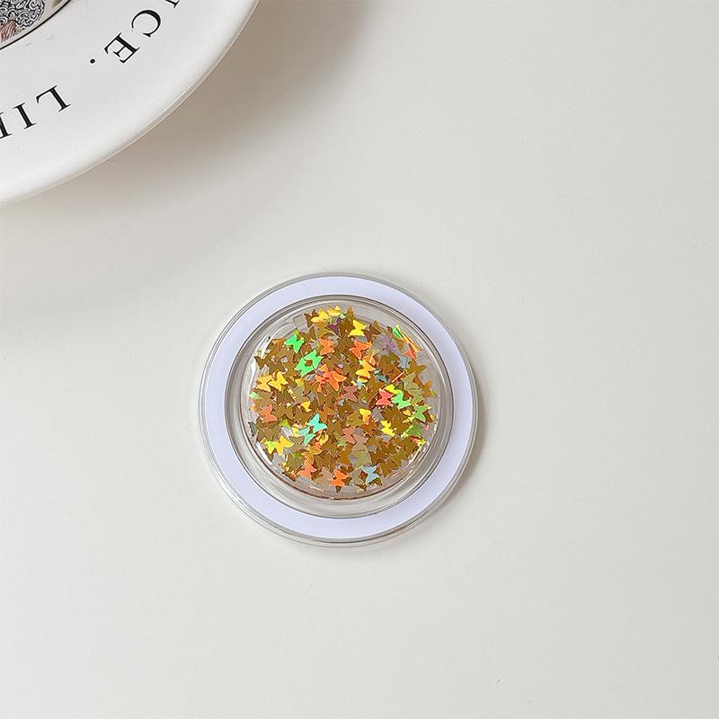 Small Butterfly Sequined Laser Round Mobile Phone Airbag Holder Magnetic Telescopic Ring Internet Celebrity Gift Women'S Portable