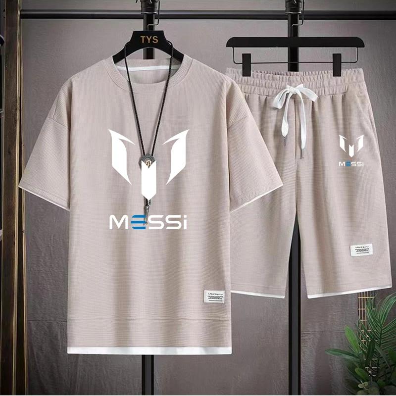 men's T-shirt and shorts set, summer sportswear, loose fitting T-shirt, 2 pieces