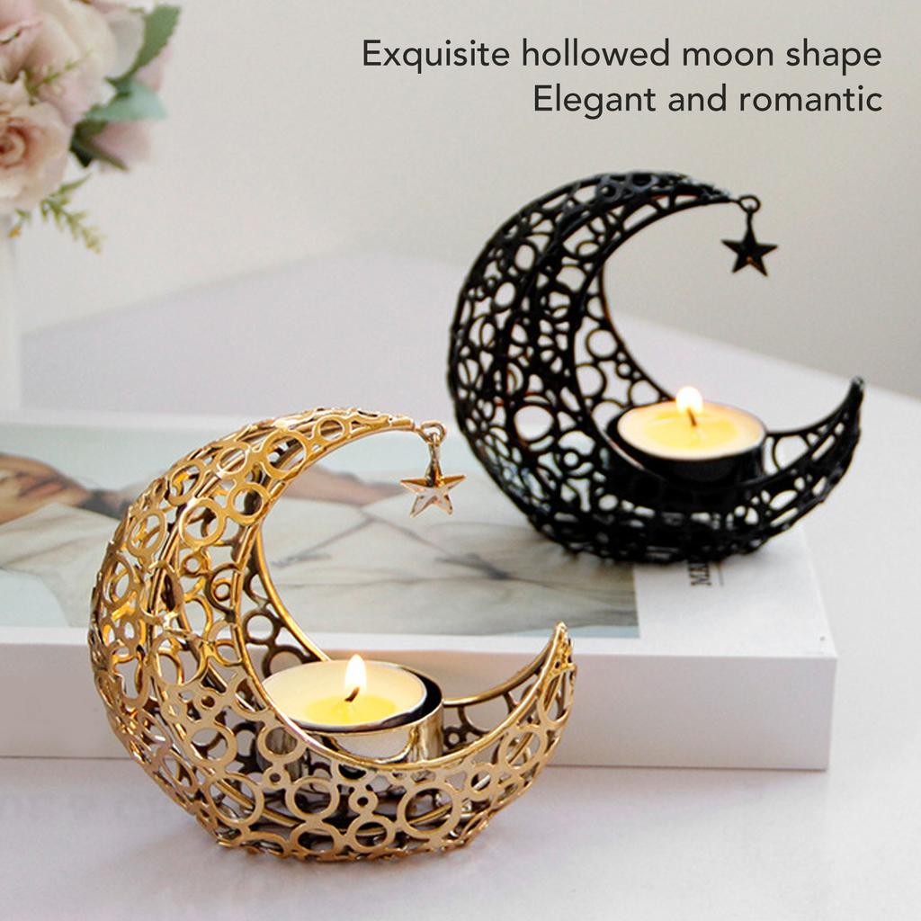 Romantic Moon Candlestick Iron Hollowed Candle Holder for Weddings Christmas Decoration Dining Coffee Table
