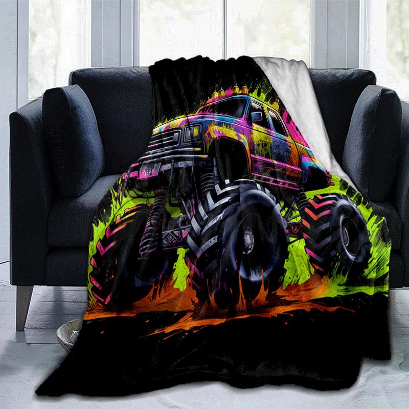 

1pc Colorful Truck Printing Lightweight Flannel Blanket, Comfortable and Warm Blanket, for Camping Sofa Bed and Couch Office, Suitable for Gi 100x150cm