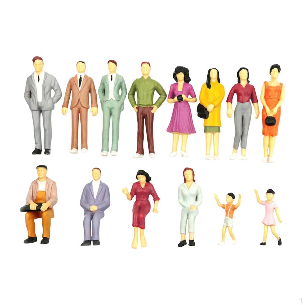 14 Miniature Character Figurines, Diorama Model, Micro-, Painted Polypropylene, Ornament, Decor,