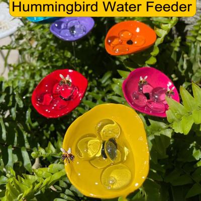 Bee Watering Station Weather-proof Outdoor Garden Yard Hummingbird Water Feeder Cup Metal Butterfly Bath Bowl Decoration