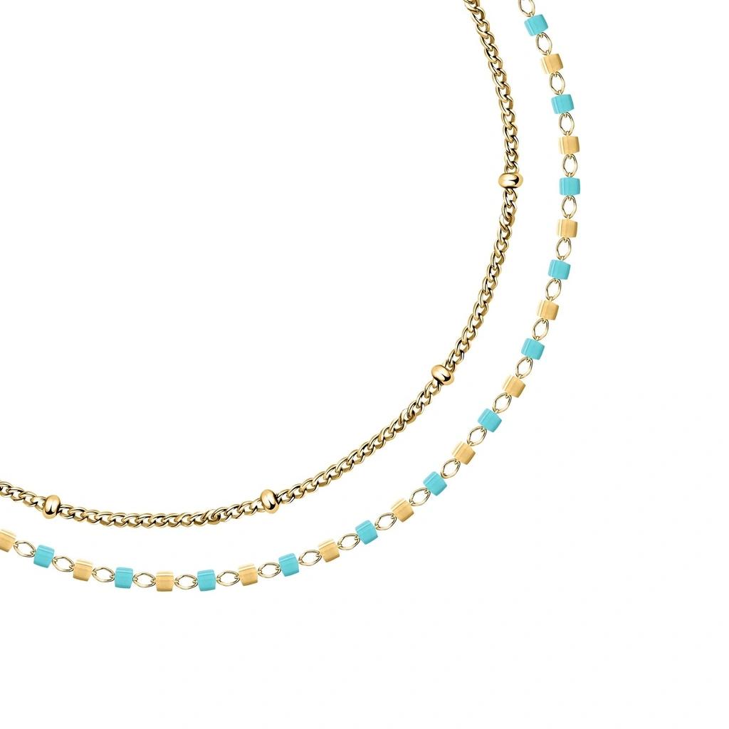 La Petite Story Goldfarbenes Stahlarmband mit blauen und goldenen Perlen LPS05ARR96 für Damen